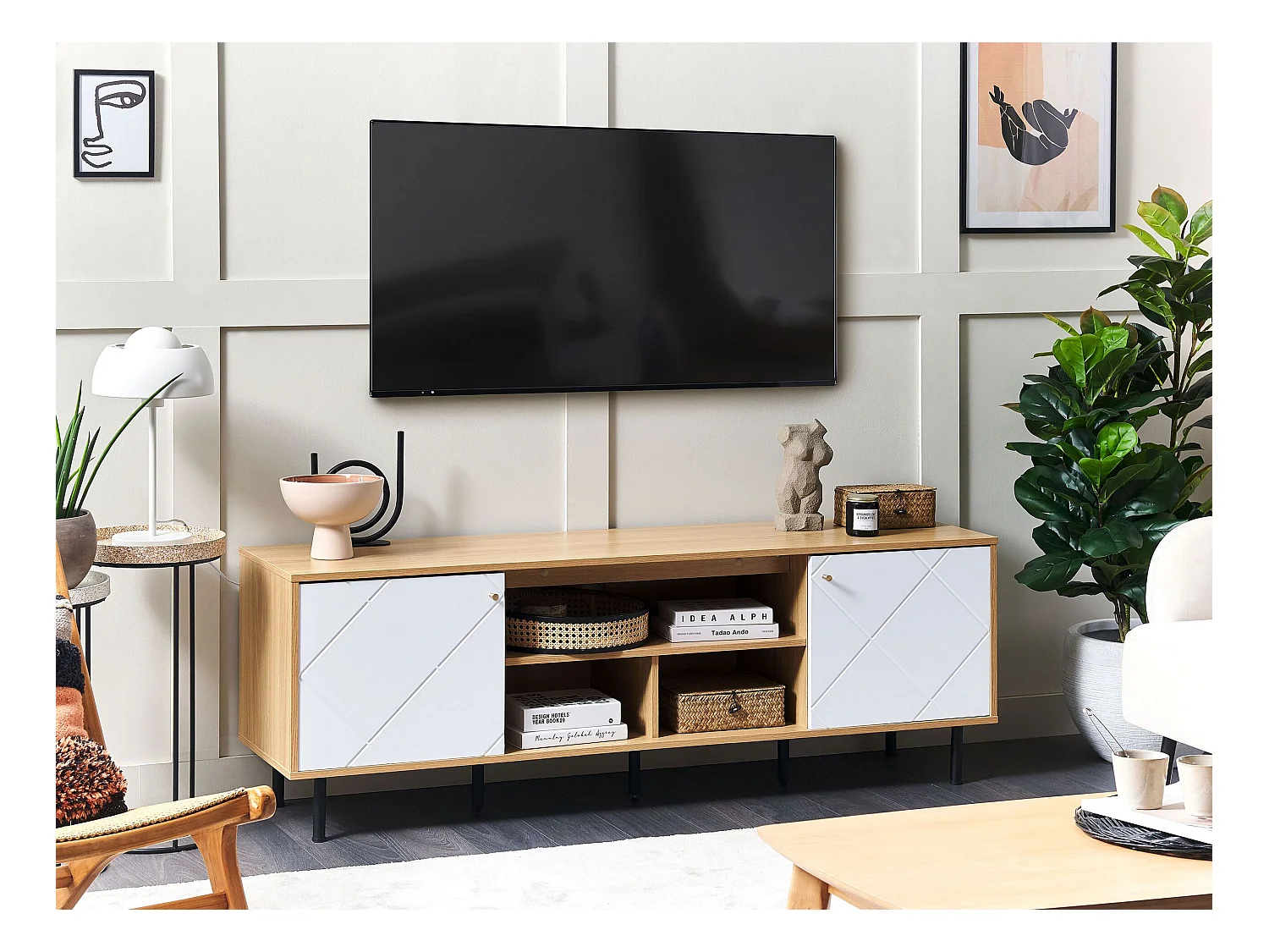 Mueble TV PALMER Marrón/Blanco