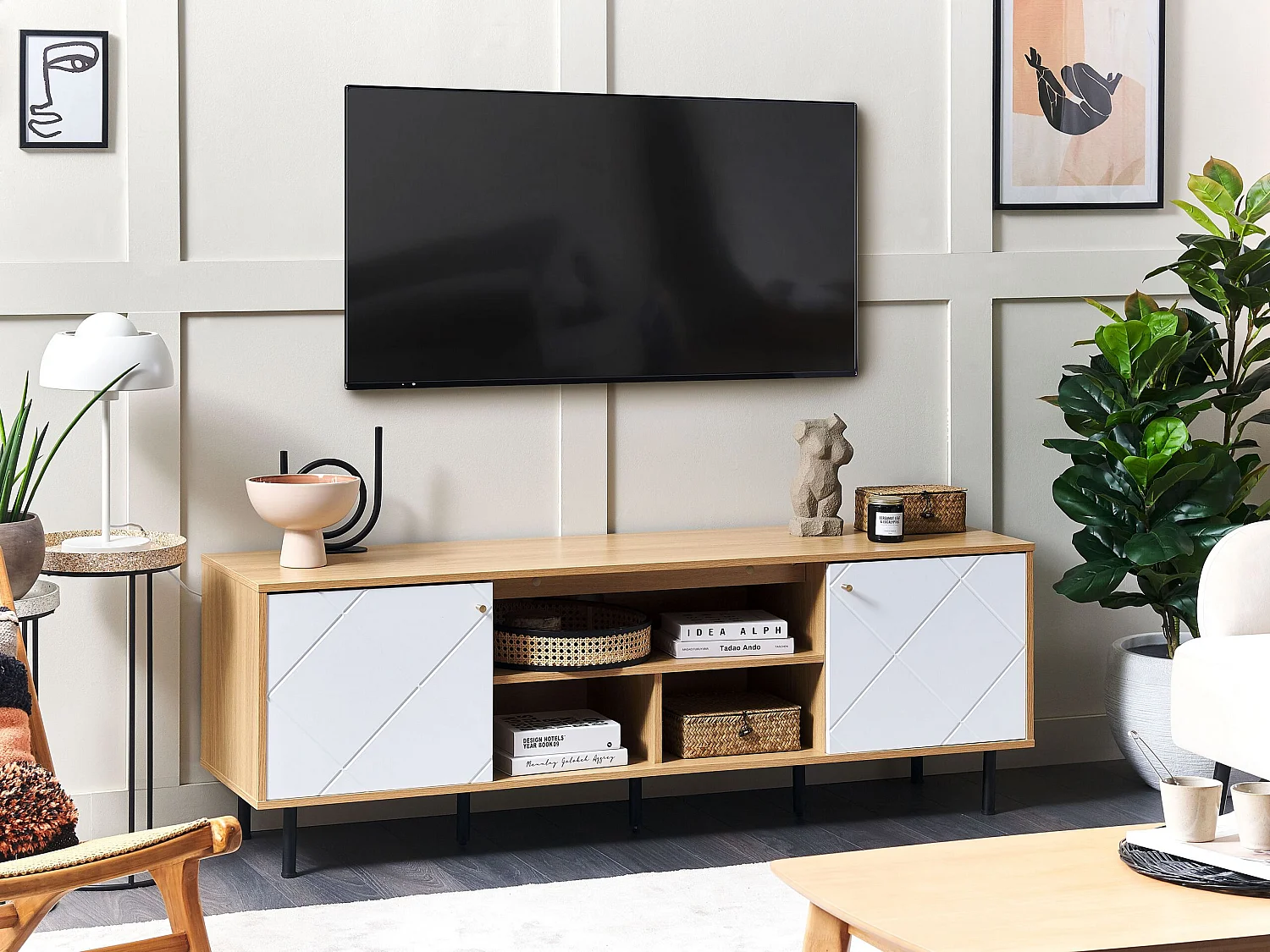 Meuble TV PALMER Marron/blanc