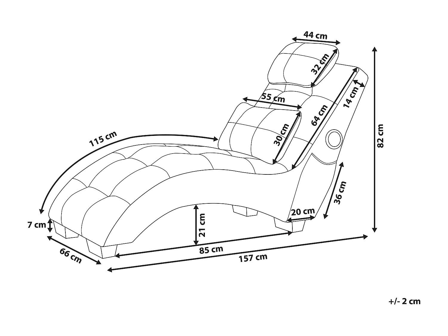 Chaise longue SIMORRE Fluweel Donkerblauw Met ingebouwde Bluetooth speaker