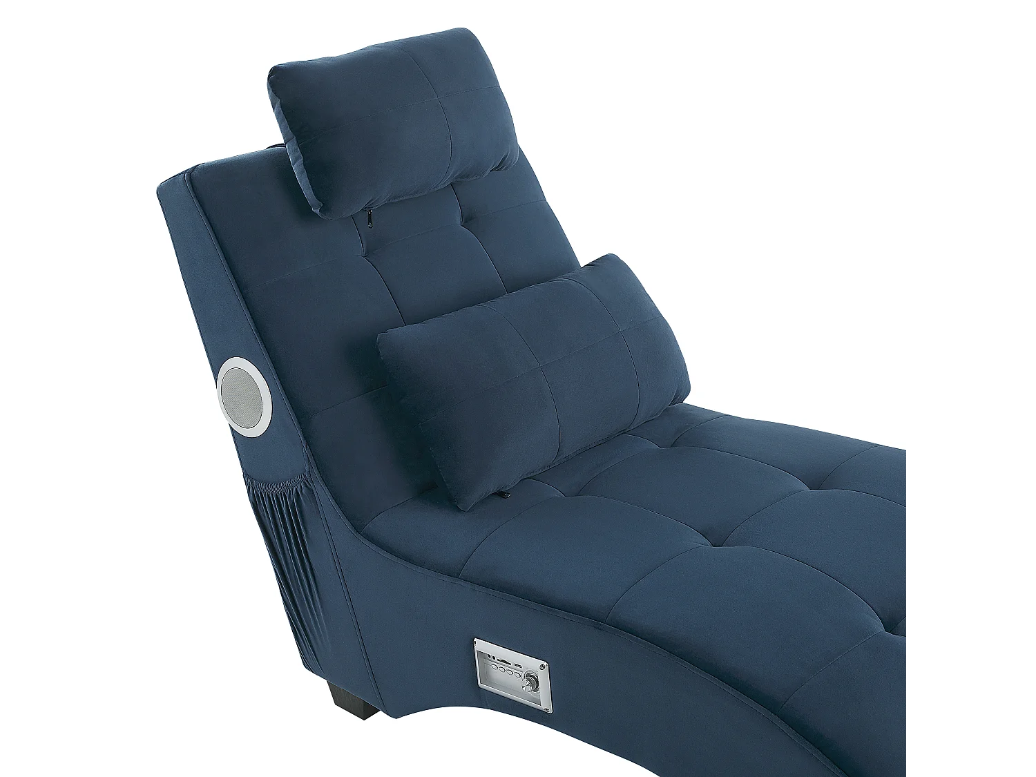 Moderne Chaiselongue mit Bluetooth Lautsprecher blau Bezug aus Samtstoff Simorre