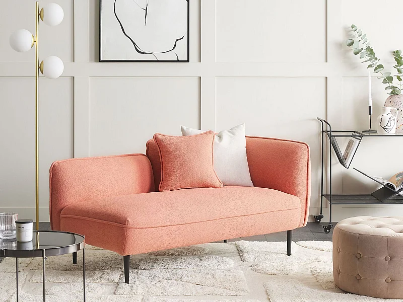 Chaiselongue Bouclé rosa rechtsseitig mit Kissen Metallgestell Modern Chevannes