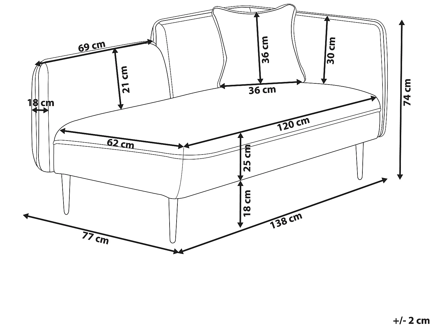 Chaiselongue Bouclé rosa rechtsseitig mit Kissen Metallgestell Modern Chevannes