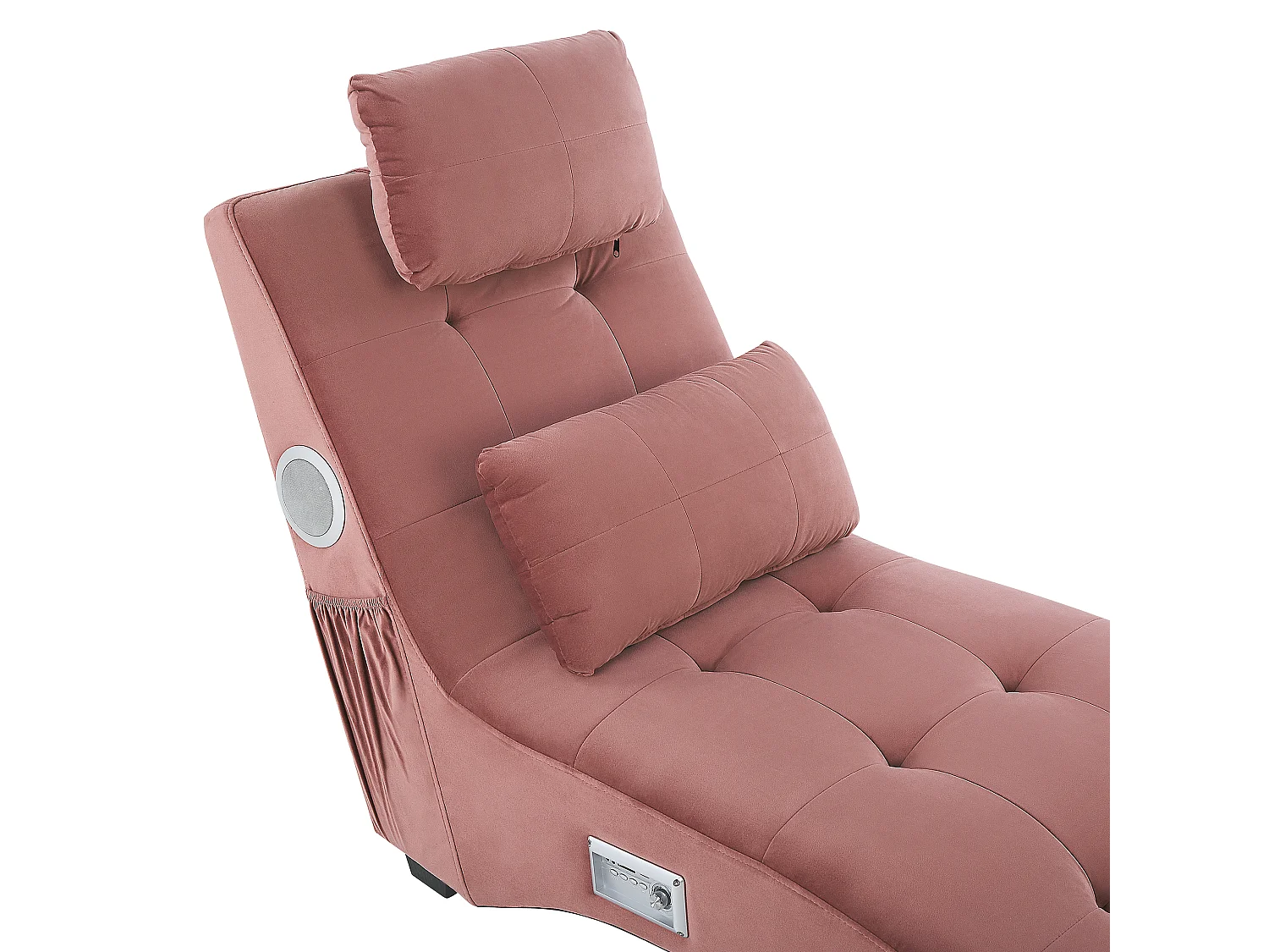 Moderne Chaiselongue mit Bluetooth Lautsprecher rosa Bezug aus Samtstoff Simorre