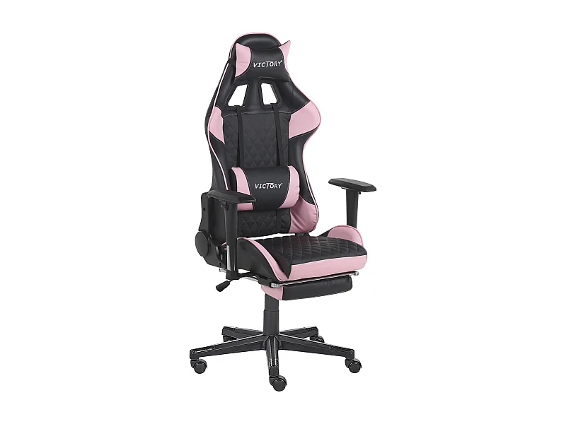 Moderner Gaming Stuhl mit Fußstütze Schwarz/Rosa Kunstleder Victory