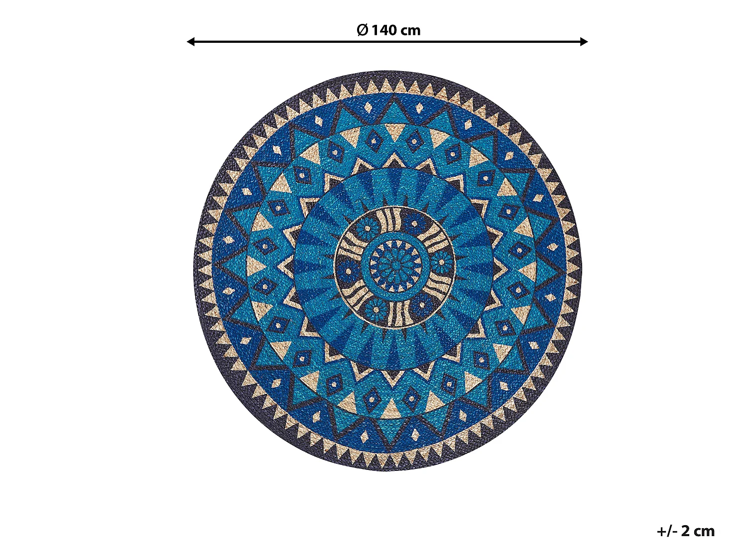 Teppich Jute bunt ⌀ 140 cm Ethno Muster Kurzflor UNUR