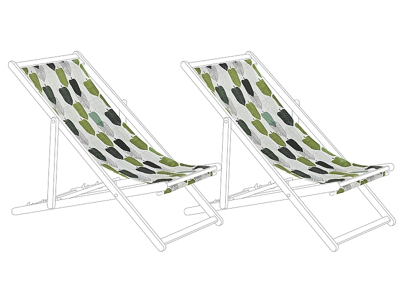 Moderne Stoffbezüge weiß / grün 2er Set Blättermotiv für Gartenliege Anzio/Avellino