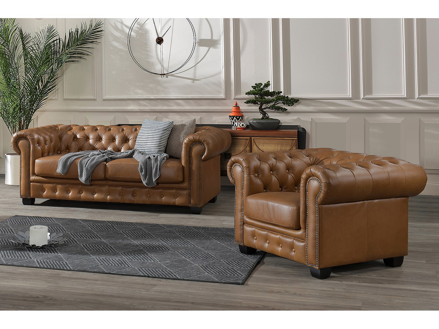 Vente-unique Chesterfield Garnitur - Büffelleder - Karamellbraun - Brenton