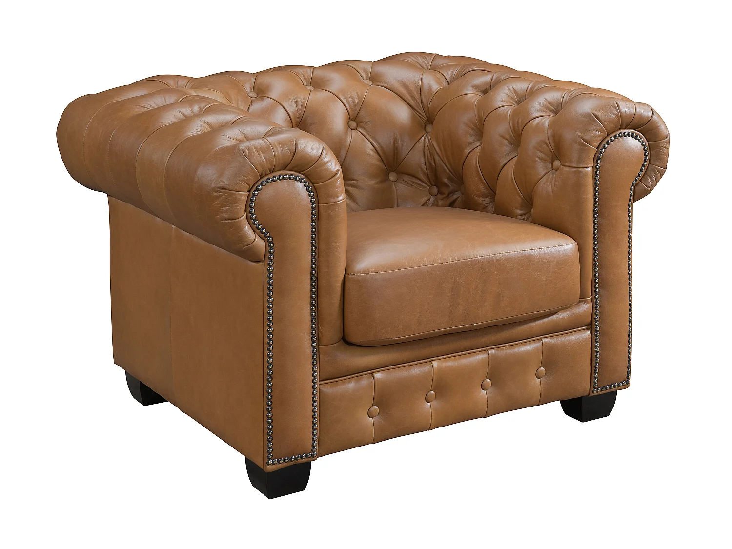 Canapé chesterfield 3 places et un fauteuil BRENTON 100% cuir de buffle premium - Caramel vintage
