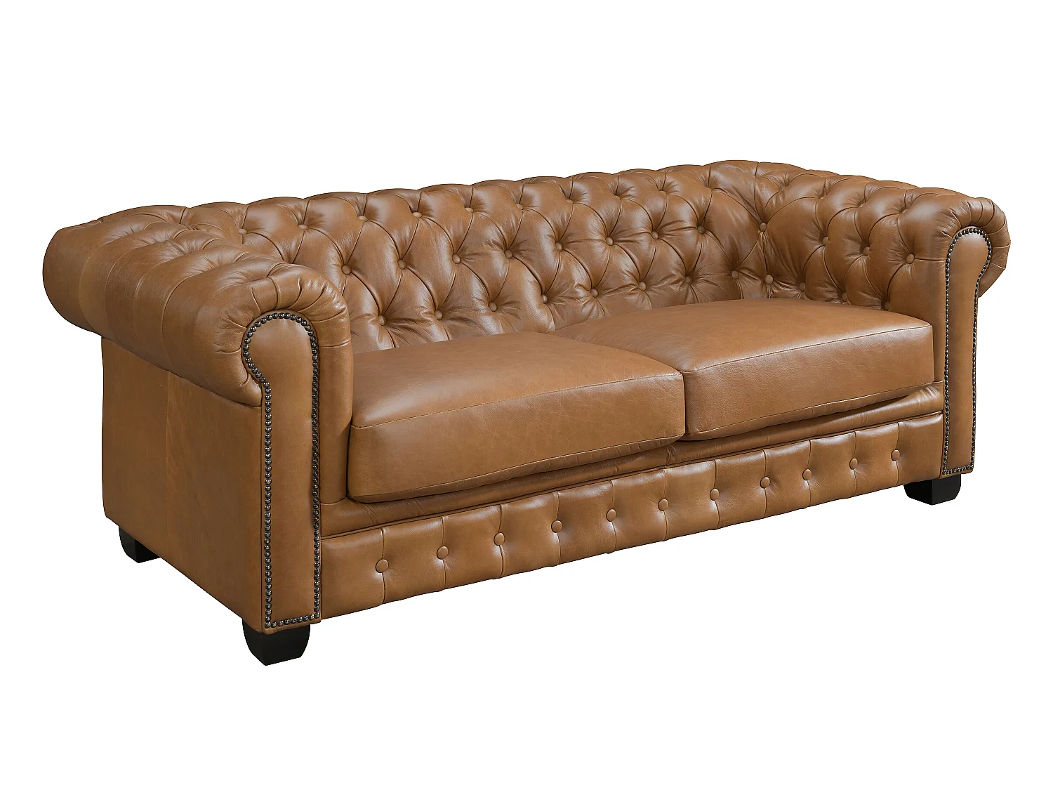 Canapés chesterfield 3 places et 2 places BRENTON 100% cuir de buffle premium - Caramel vintage
