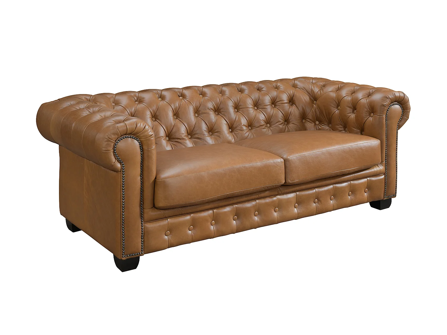 Chesterfield 3-personers sofa, 3 stk. 2-mands chesterfield og en lænestol BRENTON 100% premium bøffellæder premium - Vintage karamel