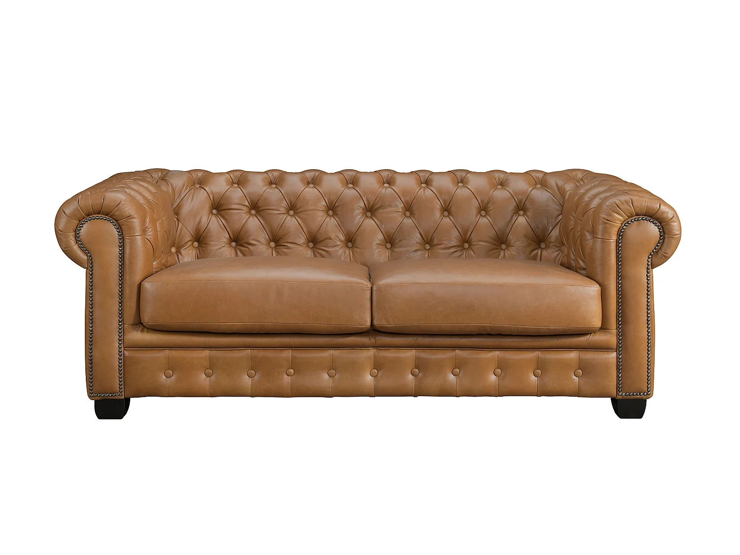 Chesterfield 3-personers sofa, 3 stk. 2-mands chesterfield og en lænestol BRENTON 100% premium bøffellæder premium - Vintage karamel