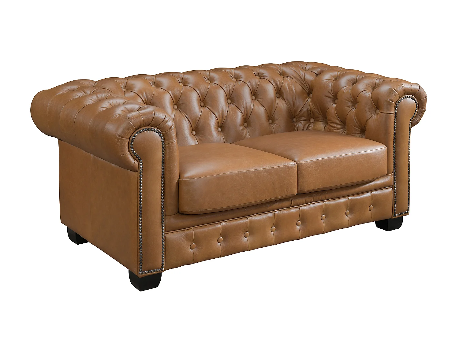 Chesterfield 3-personers sofa, 3 stk. 2-mands chesterfield og en lænestol BRENTON 100% premium bøffellæder premium - Vintage karamel