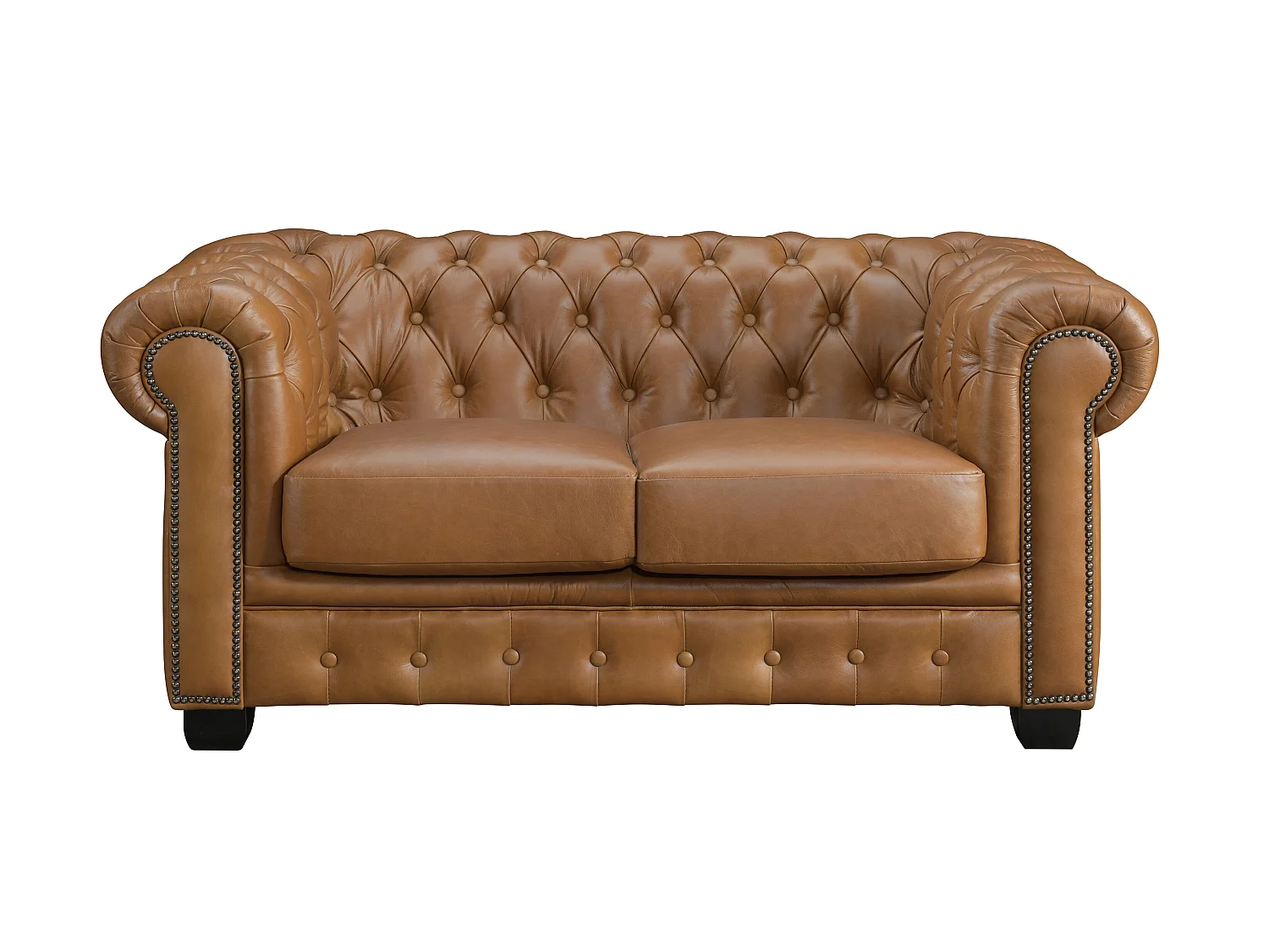 Chesterfield 3-personers sofa, 3 stk. 2-mands chesterfield og en lænestol BRENTON 100% premium bøffellæder premium - Vintage karamel