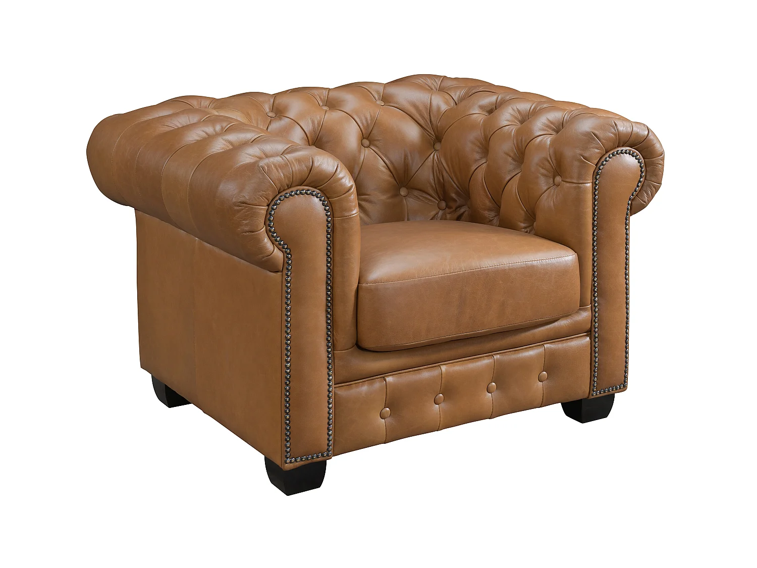Chesterfield 3-personers sofa, 3 stk. 2-mands chesterfield og en lænestol BRENTON 100% premium bøffellæder premium - Vintage karamel