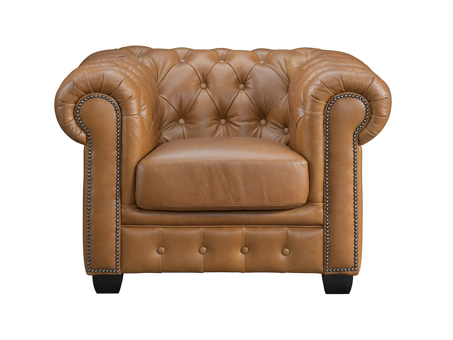 Chesterfield 3-personers sofa, 3 stk. 2-mands chesterfield og en lænestol BRENTON 100% premium bøffellæder premium - Vintage karamel