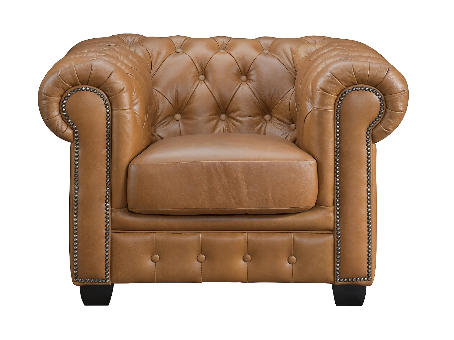 Canapés chesterfield 3 places 2 places et un fauteuil BRENTON 100% cuir de buffle premium - Caramel vintage