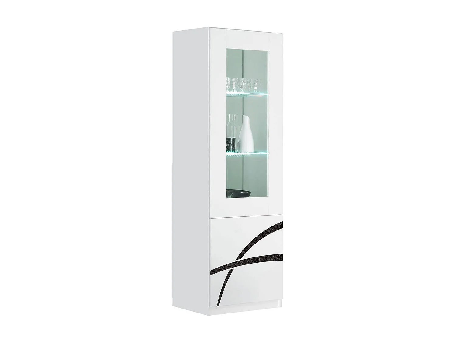 ALYSSA - Vitrine Droite 1 Porte Laquée Brillant Blanc