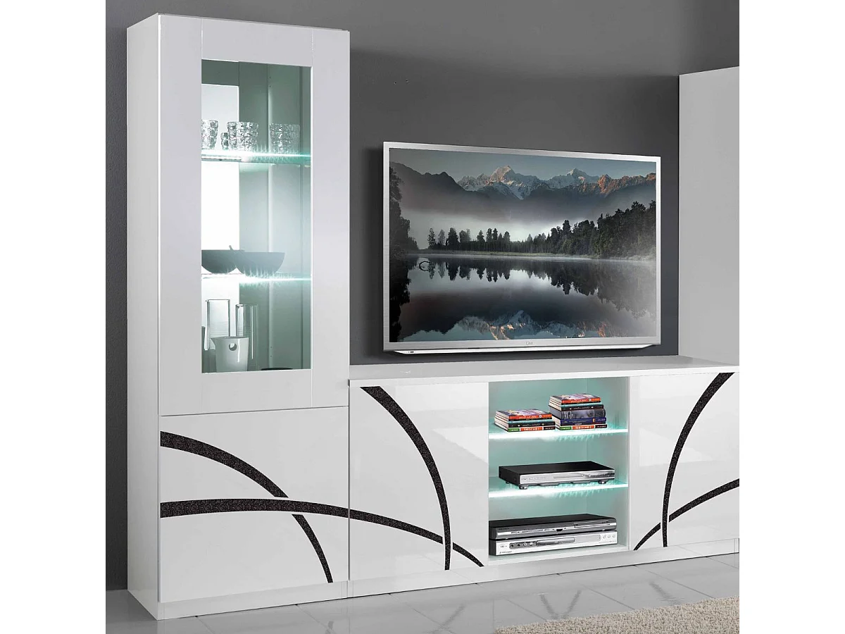 ALYSSA - Vitrine Droite 1 Porte Laquée Brillant Blanc