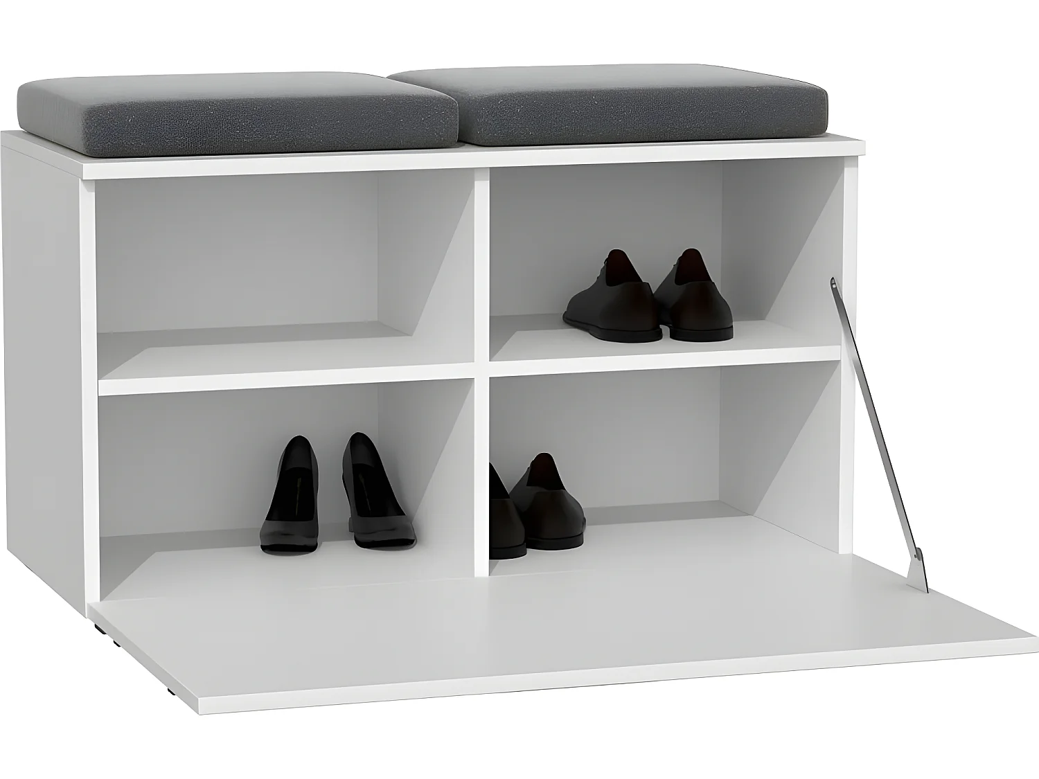 CDF Schuhschrank Opal | Farbe: weiß | Ideal für Diele, Flur, Büro | Schuhaufbewahrung | bequemer Sitz | 4 Schuhregale | modern | Flügeltür