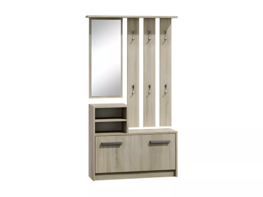 Kauf Unique CDF Garderobe | Farbe: Eiche Sonoma | Großer Spiegel | Kleiderbügel | Geräumiger Schuhschrank | Ideal für Diele, Flur | Praktische Ablagen | Modernes Design