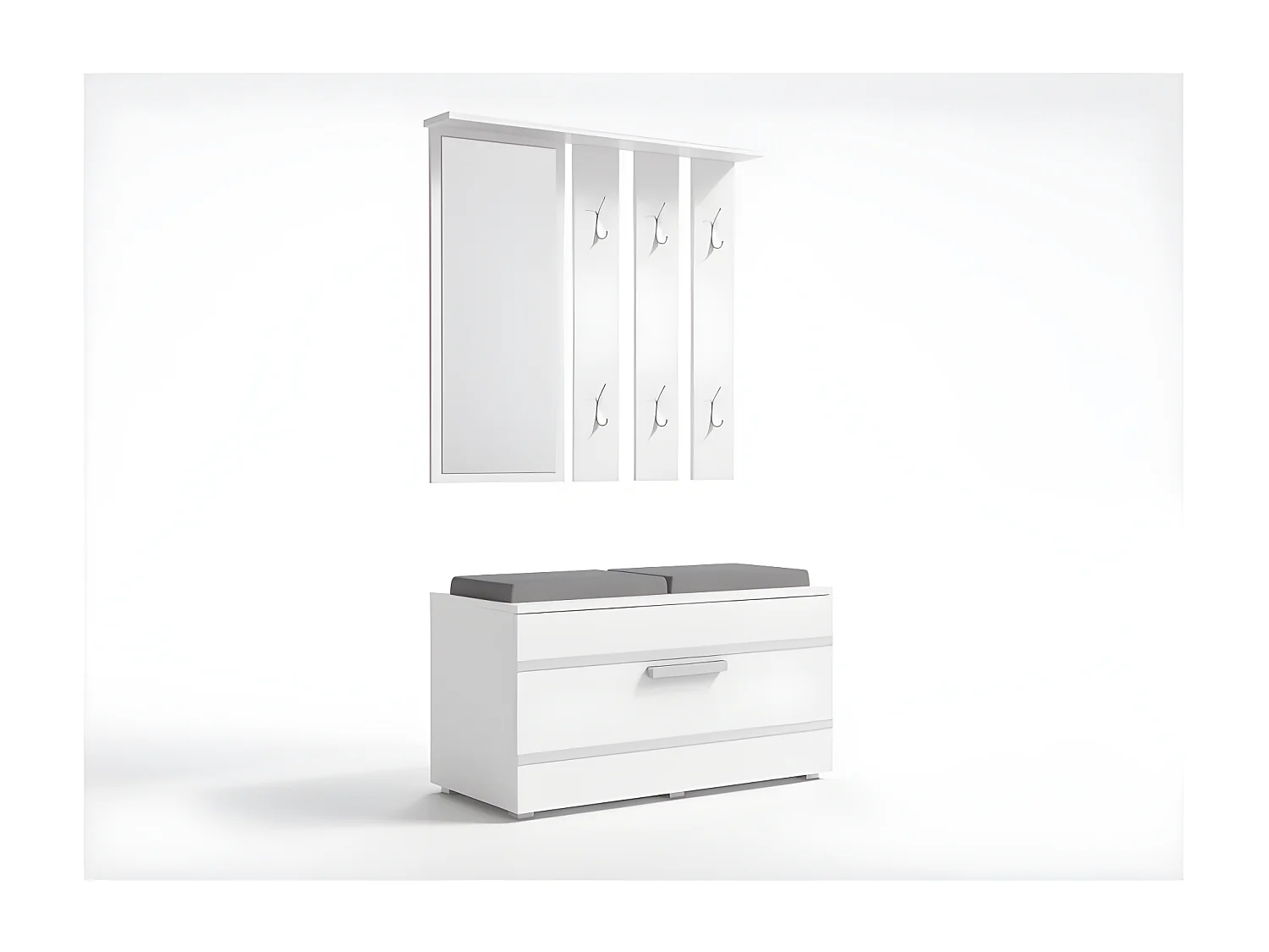 CDF Garderobe Opal | Farbe: Weiß | Großer Spiegel | Kleiderbügel | Geräumiger Schuhschrank | Ideal für Diele, Flur | Praktische Ablagen | Modernes Design