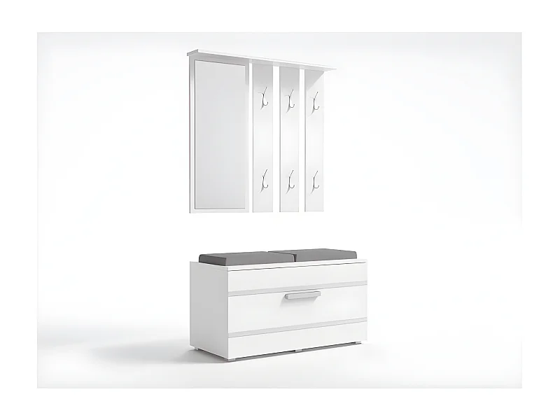 caty | Mobile ingresso a specchio + panca | Dimensioni 41x85x180 | Panca per scarpiera | 6 ganci | Spogliatoio