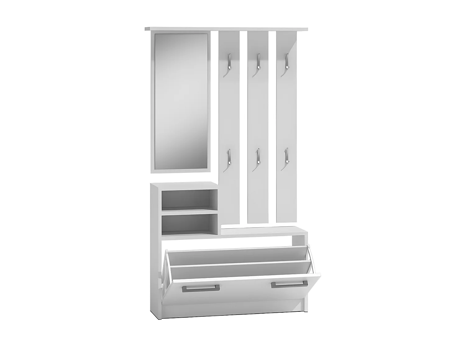CDF Garderobe | Farbe: Weiß | Großer Spiegel | Kleiderbügel | Geräumiger Schuhschrank | Ideal für Diele, Flur | Praktische Ablagen | Modernes Design