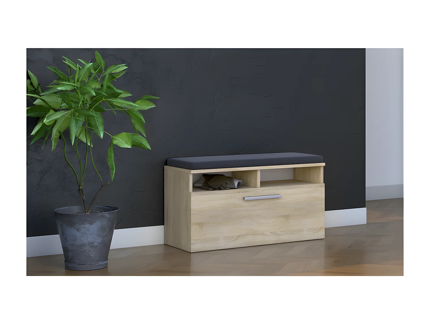 RIVI | Armoire à chaussures + siège + rangement | Porte basculante | 46x85x35 | 6 étagères | Meuble chaussures