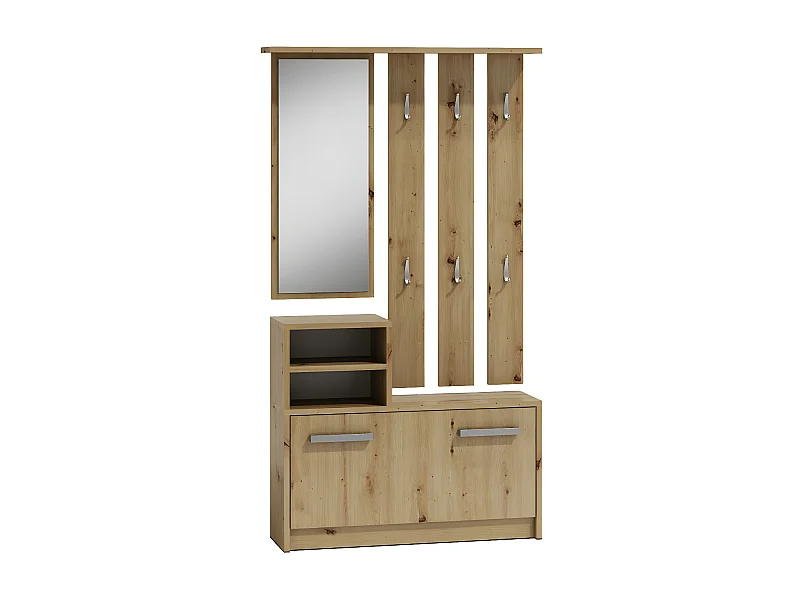 VITTORIA - Mueble recibidor moderno 6 ganchos + espejo + zapatero - 180x85x24 - guardarropa - imitación madera