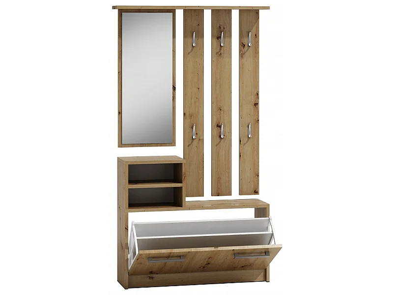 CDF Garderobe | Farbe: Eiche Artisan | Großer Spiegel | Kleiderbügel | Geräumiger Schuhschrank | Ideal für Diele, Flur | Praktische Ablagen | Modernes Design