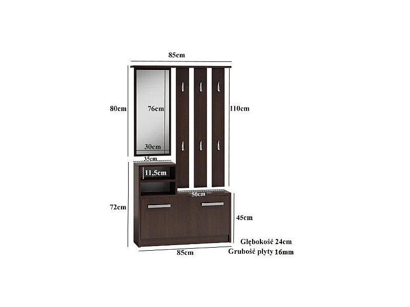 CDF Garderobe | Farbe: Eiche Artisan | Großer Spiegel | Kleiderbügel | Geräumiger Schuhschrank | Ideal für Diele, Flur | Praktische Ablagen | Modernes Design