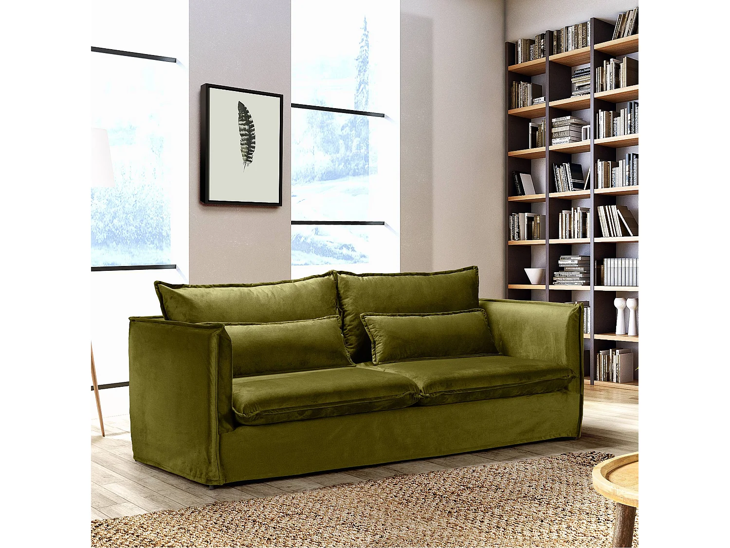 Canapé en velours couleur olive 3 places Madrid