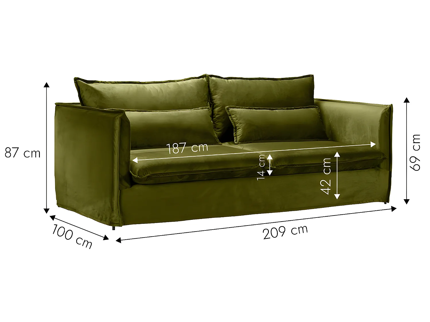Canapé en velours couleur olive 3 places Madrid