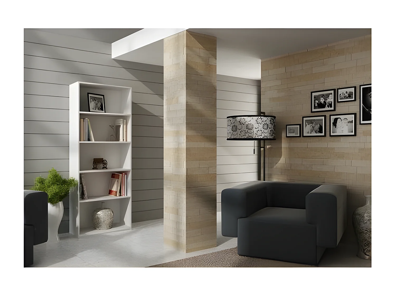 FLORENCE | Bibliothèque contemporaine 5 niches salon/bureau/chambre 30x60x182 | Meuble de rangement multifonctionnel livres dèco