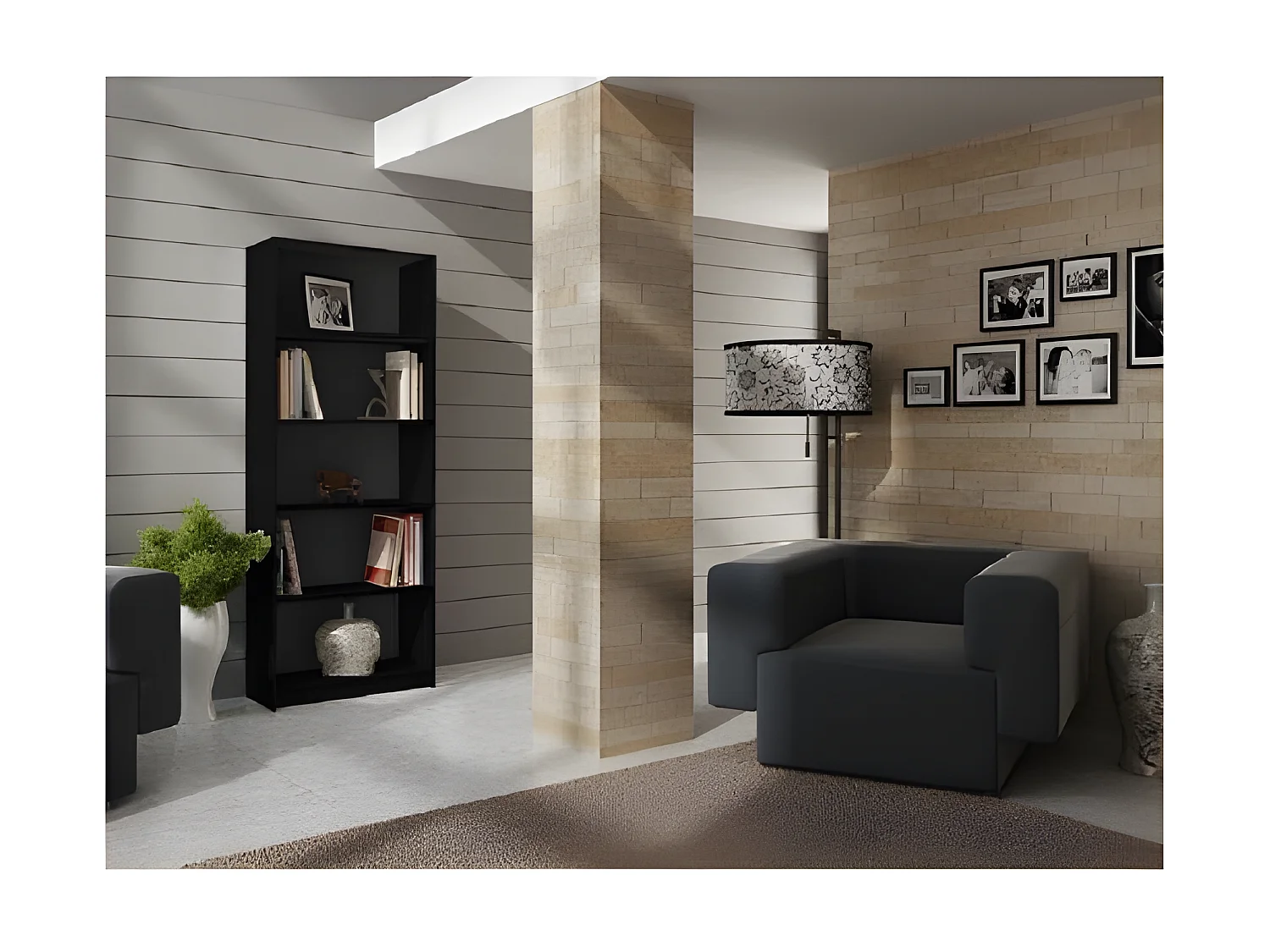 FLORENCE - Bibliothèque contemporaine - 5 niches - 30x60x182cm - Rangement livres - Bureau Chambre