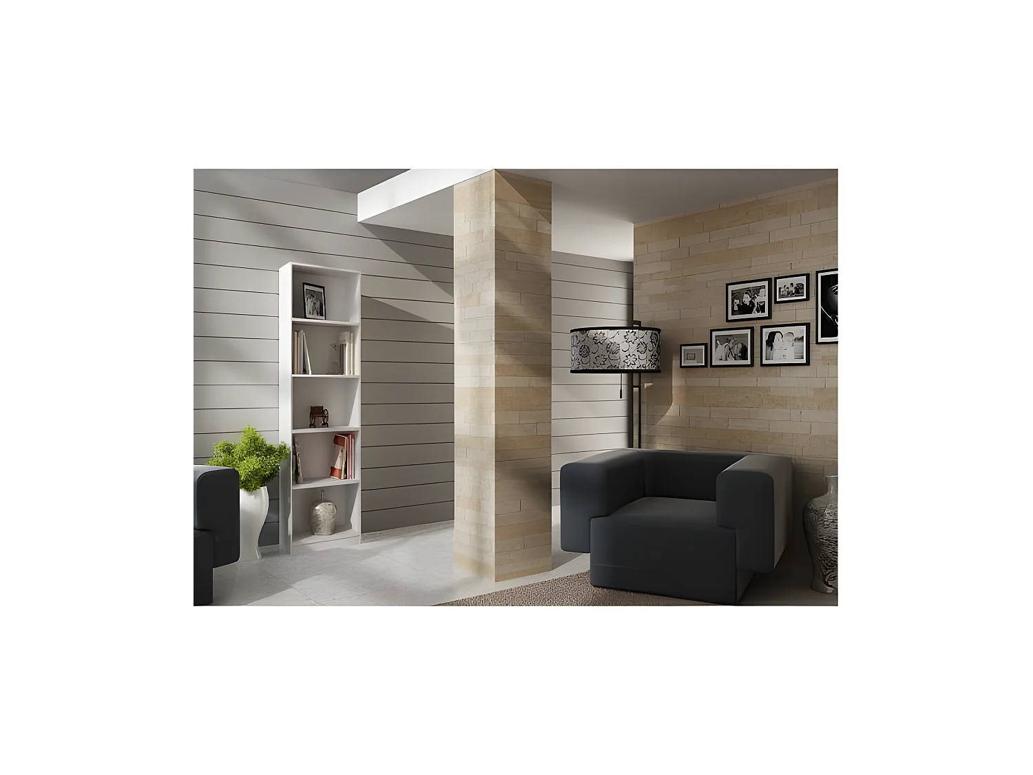 FLORENCE - Librería contemporánea 5 espacios para salón / despacho / dormitorio 30x40x182 - Mueble de almacenamiento decorativo y multifuncional para libros