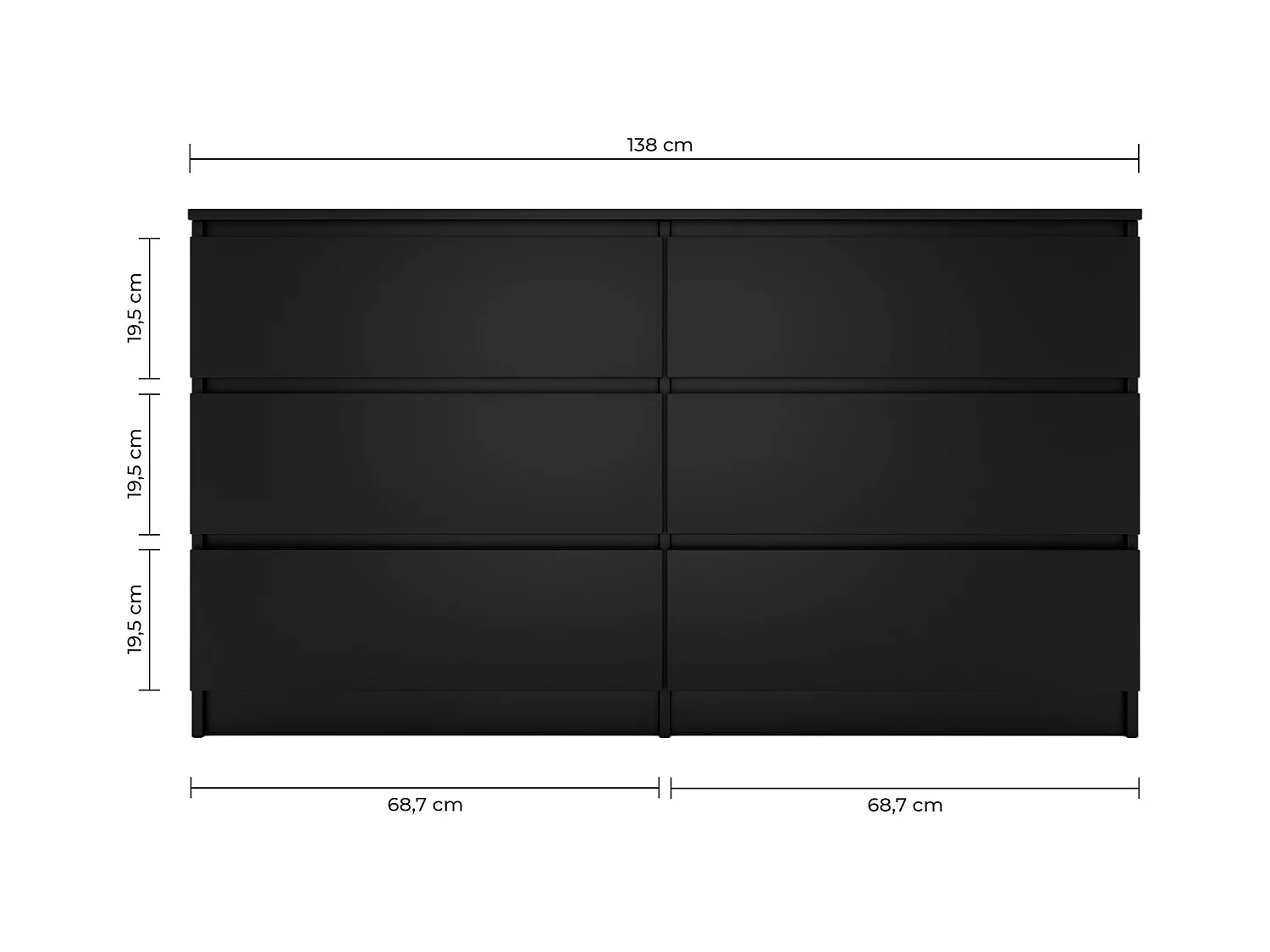 ASTER - Commode large chambre salon bureau - 6 tiroirs - 138x40x75cm - 6 tiroirs - Style scandinave