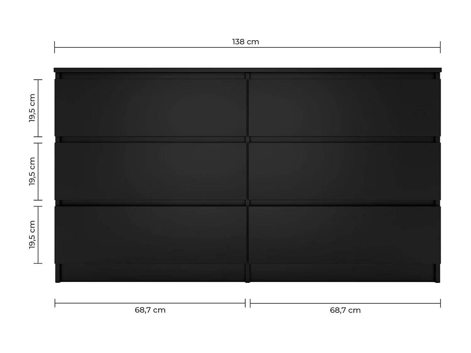 ASTER - Commode large chambre salon bureau - 6 tiroirs - 138x40x75cm - 6 tiroirs - Style scandinave
