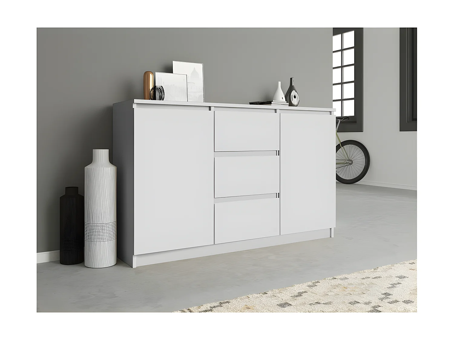 CAZAR | Cómoda  moderna 2 puertas + 3 cajones dormitorio / salón / oficina | Dimensiones: 75x120x40 | Diseño minimalista | Mobiliario funcional