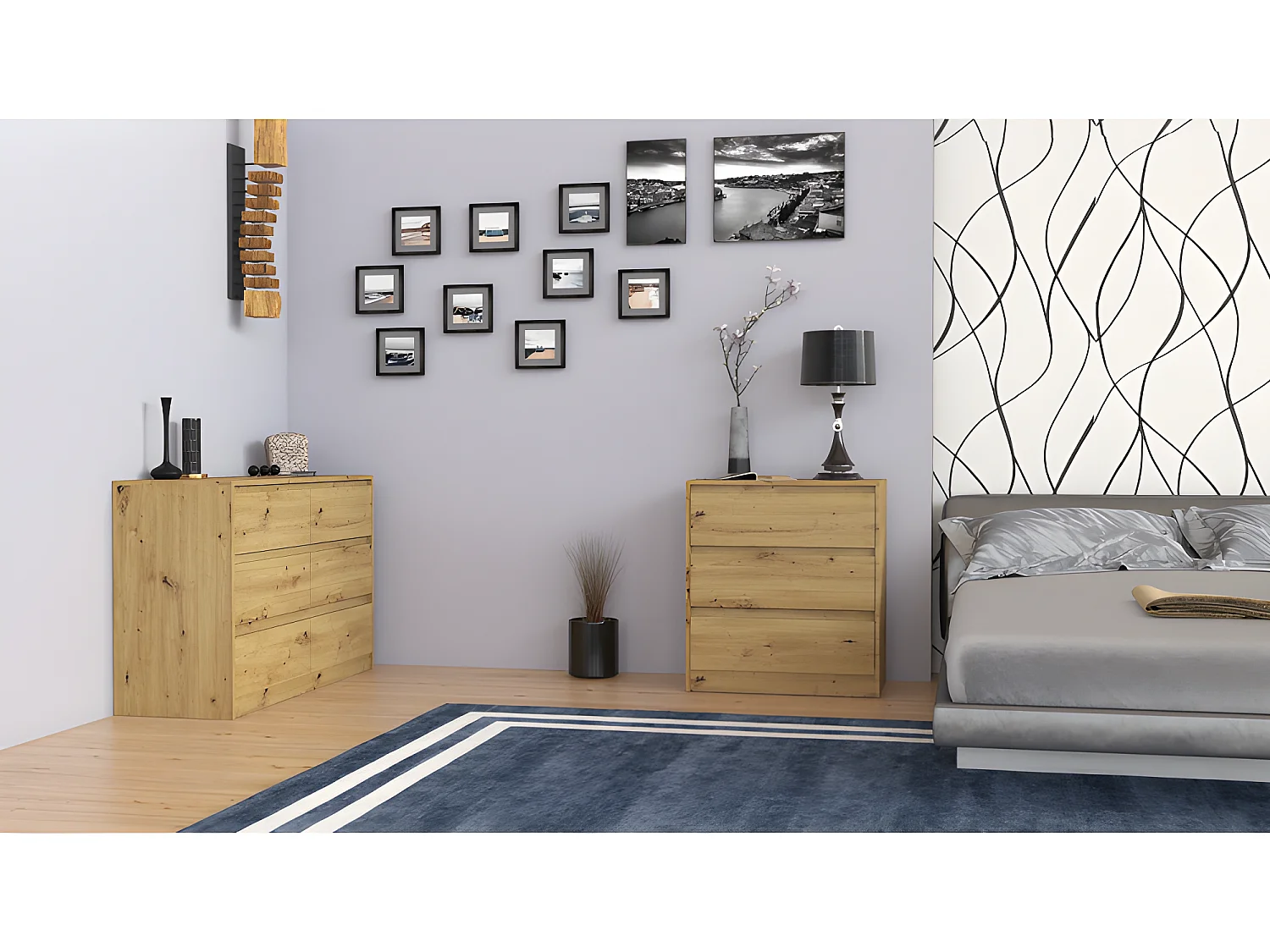 IRIS 120 | Cómoda moderna sala de estar dormitorio oficina | 120x75x40cm | 6 cajones | Armario de almacenamiento | Aspecto de madera