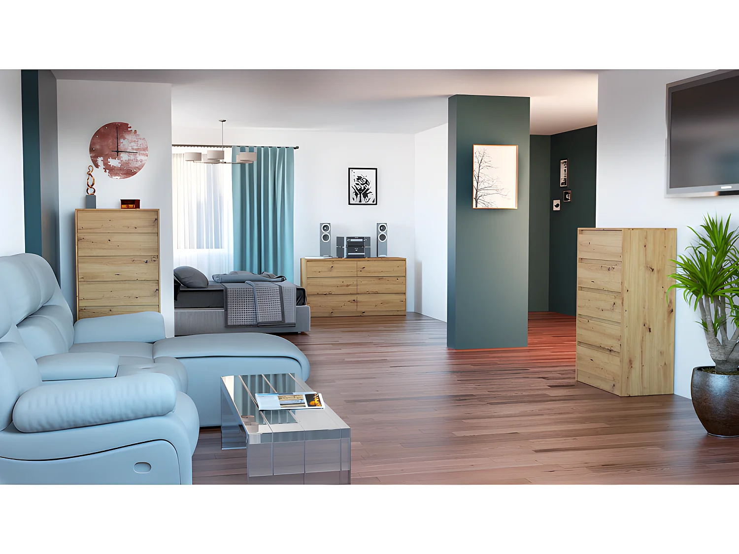 IRIS 120 | Comò moderno Soggiorno Camera da letto Ufficio | 120x75x40cm | 6 cassetti | Armadio di stoccaggio | aspetto legno