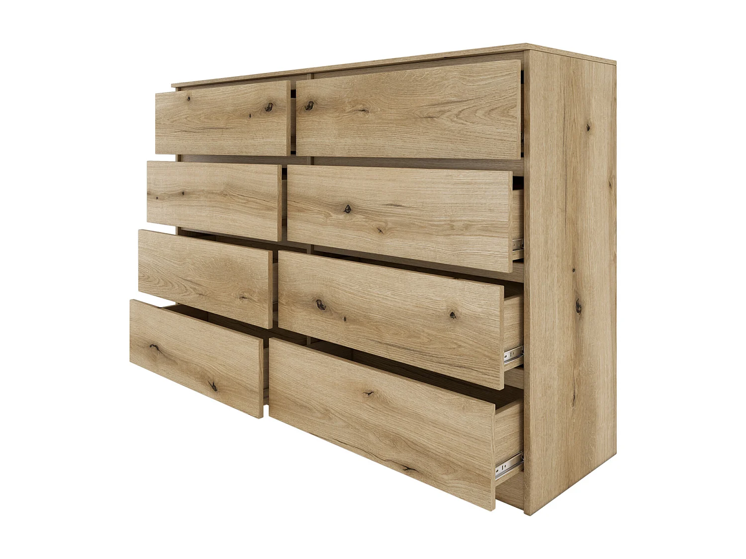 MILAN - Commode large  8 tiroirs chambre salon - 97x138x40 - Design minimaliste - Meuble de rangement - Aspect bois