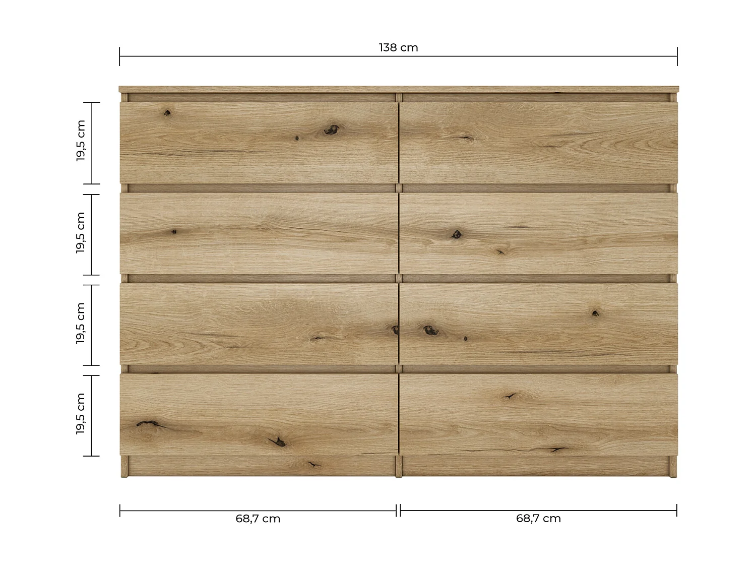 MILAN - Commode large  8 tiroirs chambre salon - 97x138x40 - Design minimaliste - Meuble de rangement - Aspect bois