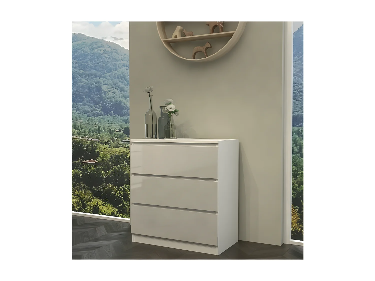 ASTER T3 - Cómoda moderna de 3 cajones para salón, dormitorio o despacho - 77x70x40cm - mesita de noche - mueble de almacentamiento