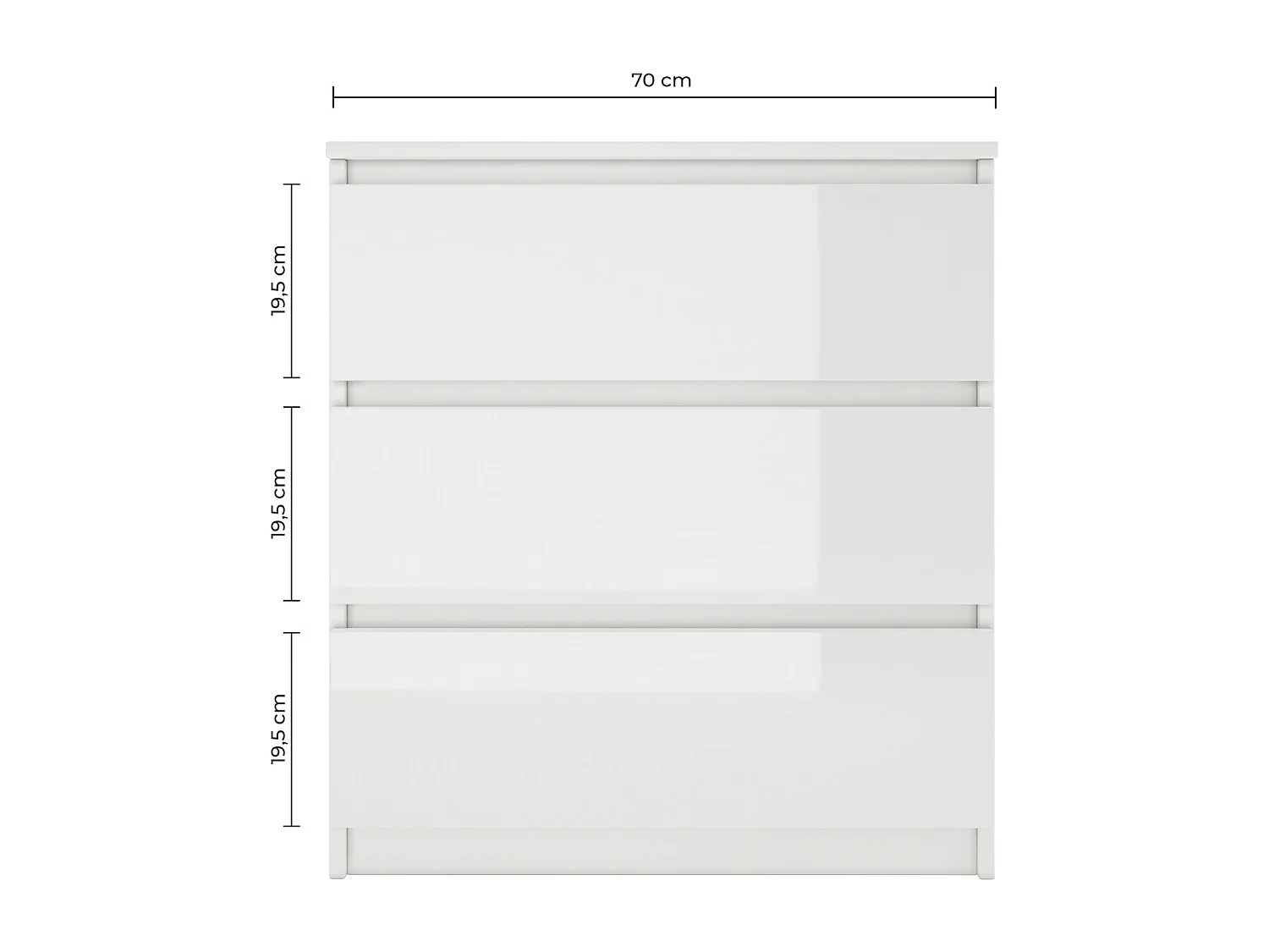 ASTER T3 - Cómoda moderna de 3 cajones para salón, dormitorio o despacho - 77x70x40cm - mesita de noche - mueble de almacentamiento