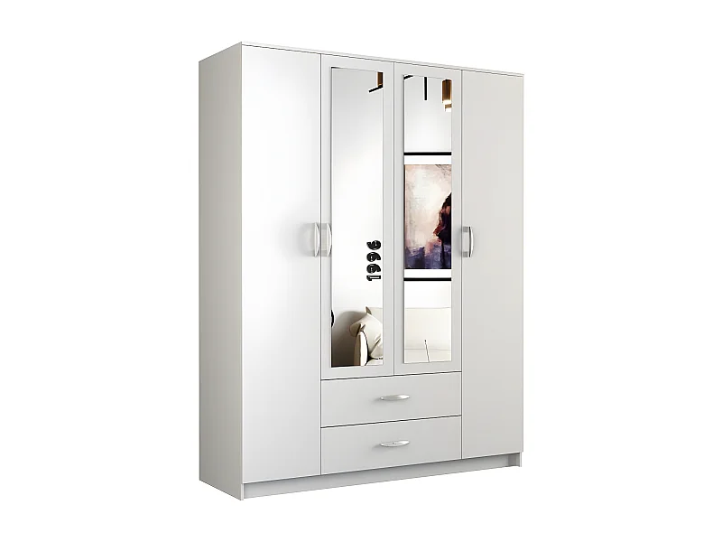 ROMA | Armario grande de oficina /dormitorio  | Armario multifuncional | 2 puertas | 2 espejos | 2 cajones | Unidad de almacenamiento | Estantería