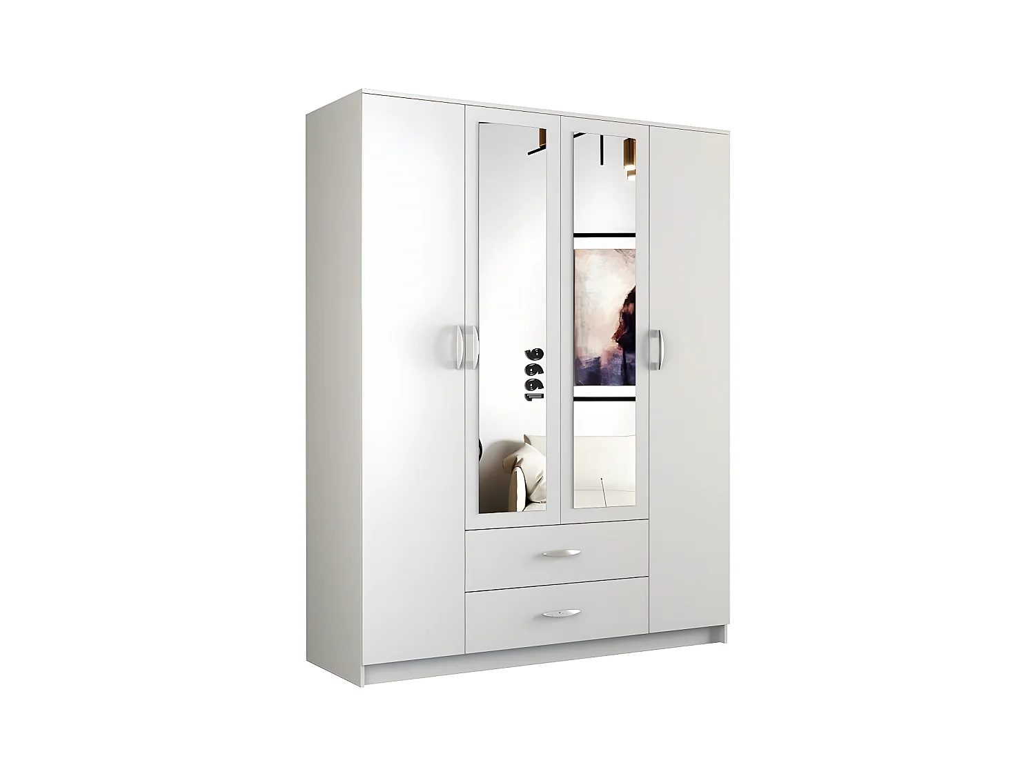 ROMA | Grande Armoire chambre bureau | Penderie multifonctions | 2 portes | 2 Miroirs | 2 tiroirs | Meuble de rangement | Etagères