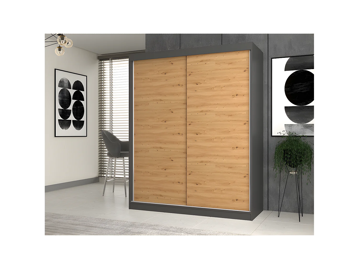 ROMA | Grande Armoire chambre bureau | Penderie multifonctions | 2 portes | 2 Miroirs | 2 tiroirs | Meuble de rangement | Etagères