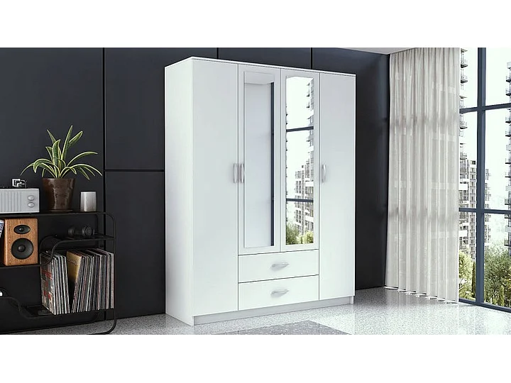 ROMA | Armario grande de oficina /dormitorio  | Armario multifuncional | 2 puertas | 2 espejos | 2 cajones | Unidad de almacenamiento | Estantería