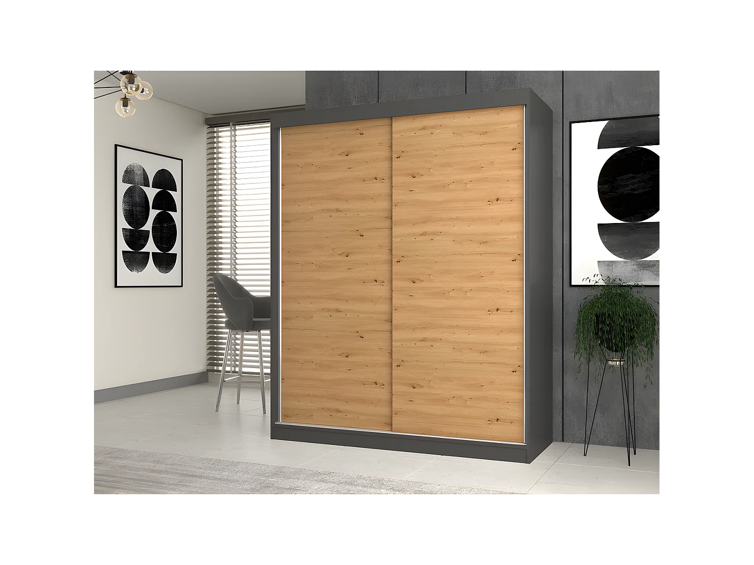 ROMA | Armadio ufficio grande camera da letto | Armadio multifunzionale | 2 porte | 2 Specchi | 2 cassetti | Unità di stoccaggio | Scaffali